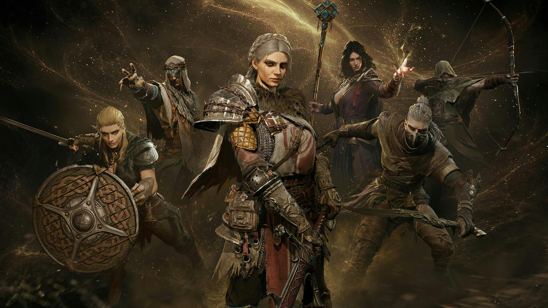 Mistfall Hunter's six launch classes grouped in a roster portrait
